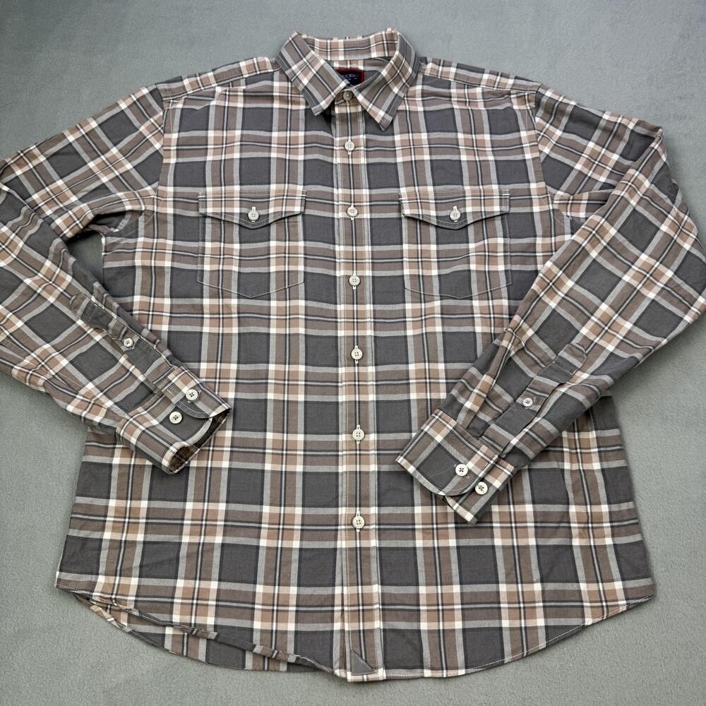 UNTUCKit Shirt Mens Medium Gray Brown Plaid Flannel Long Sleeve Button Front